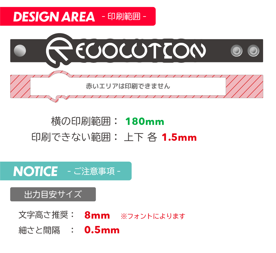 PVCボタン留めシェイプ 印刷範囲